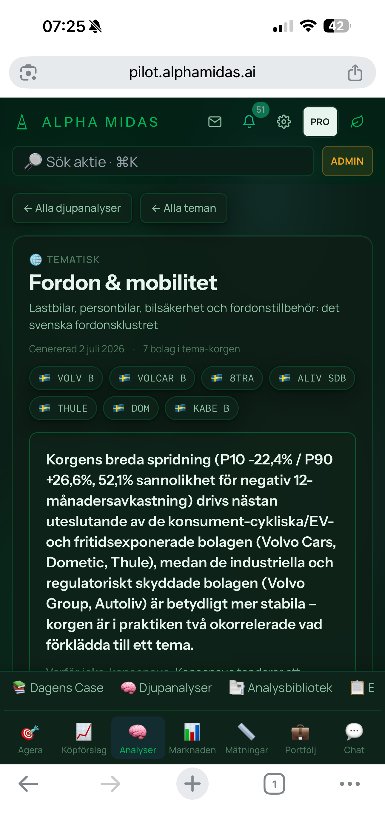 Tematisk analys på mobilen: sektor-teman med korg-analys